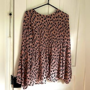 George XXL Sheer Pink Long Sleeve Cat Silhouette Pattern Top